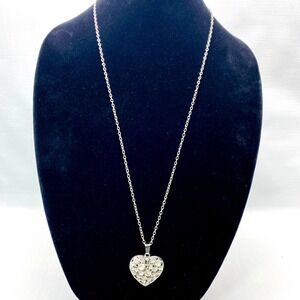 Silver‎ Tone Rhinestone Heart Locket Pendant Necklace Women